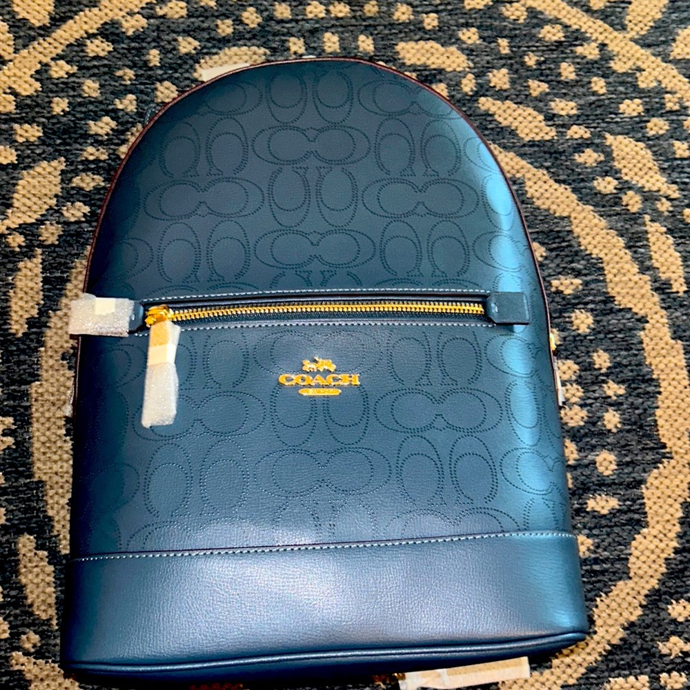 Coach Kenley Backpack in Denim Blue Signature Leather.